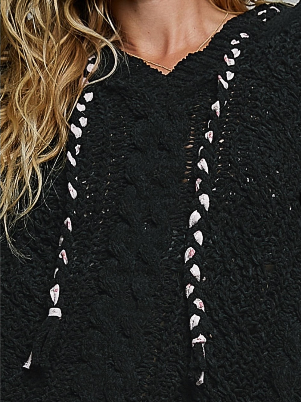 POL Black Knit Cover-Up with Pink Braid Accents Small